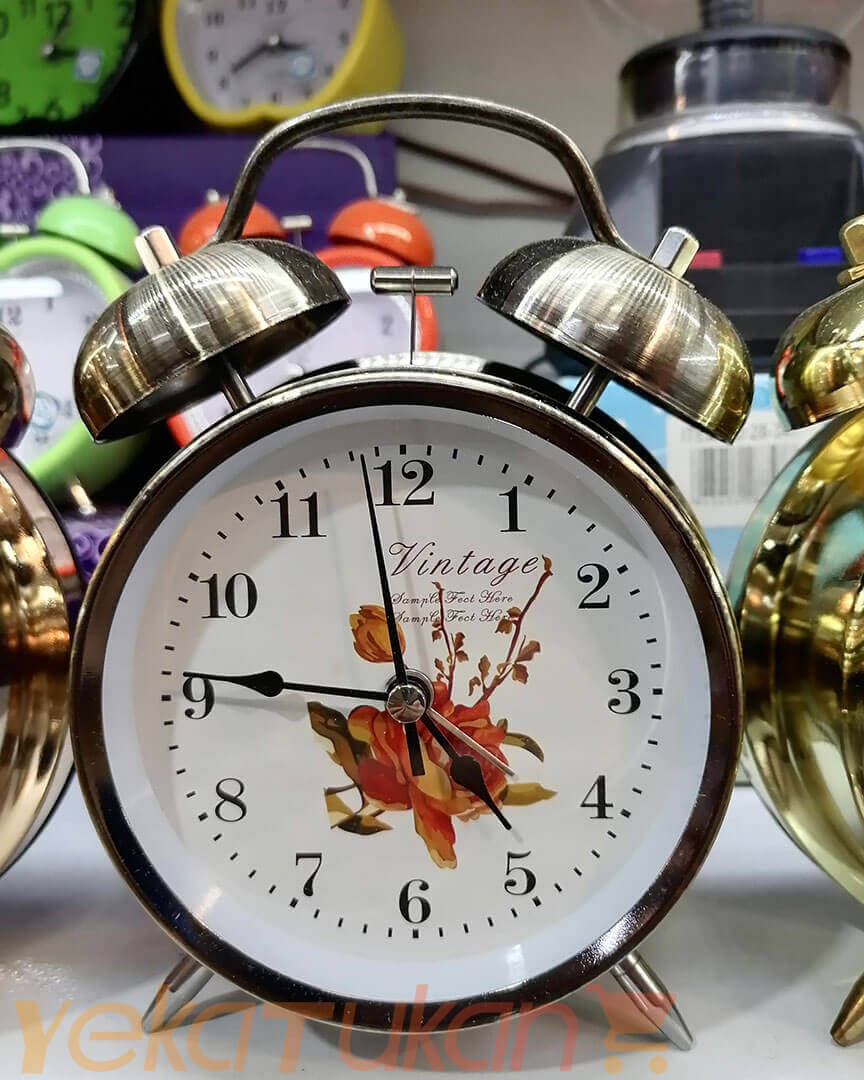 ساعت رومیزی زنگ دار آنتیک مدل گرد چراغ دار با زنگ فلزی